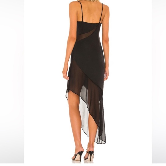 Revolve NBD Delfino Slip Asymmetrical Dress Semi Sheer Black Size Small - Picture 3 of 6